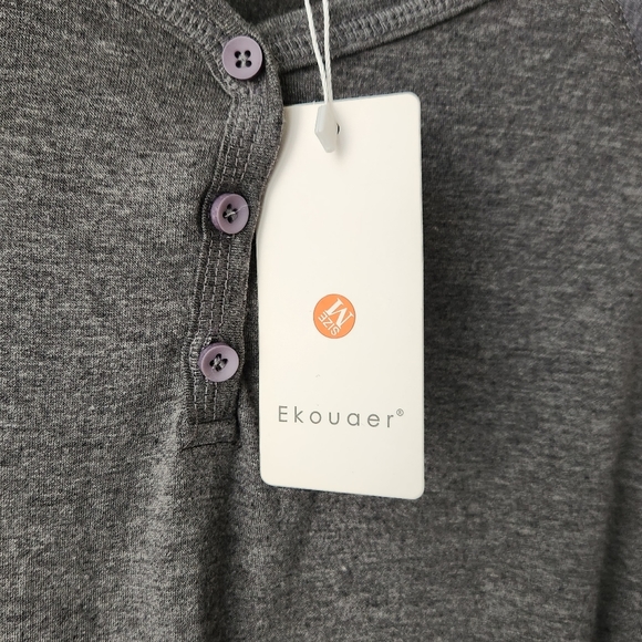 EKOUAER Men's Color Block Gray Raglan Comfort Nightshirt Sleepshirt Loungewear - Picture 6 of 12